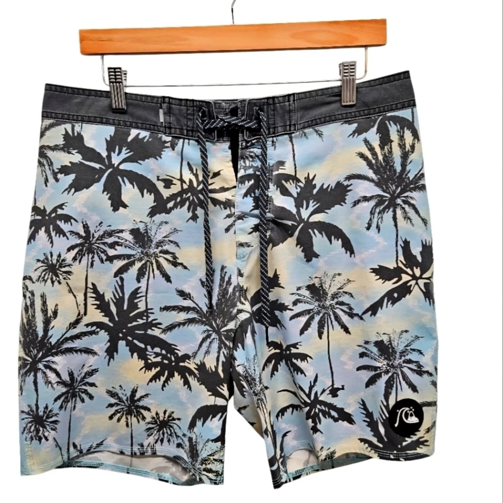 0057 Quiksilver Men's  Surfsilk Washed Palm Tree Board Shorts Swim Trunks Y2k 32